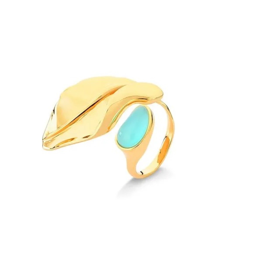 Brand new Maria dolores Aquamarine gold plated ring real gem stone